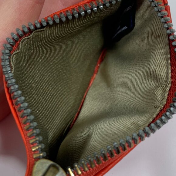 American Leather Co Portland Card Wallet Red Embossed Floral Leather EUC - Picture 3 of 7